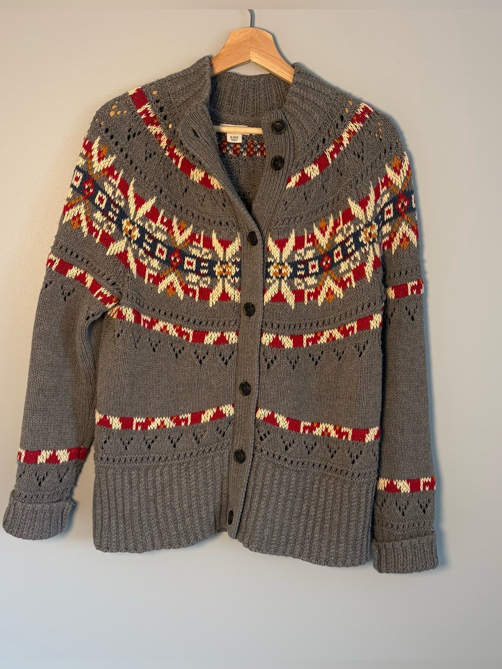 L.L.Bean Signature Grey Fair Isle Button-Front Cardigan — Women’s Medium